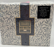 William Morris QUEEN Sheet Set Leaf Pale Slate 100 Cotton PERCALE OEKO 4 pc NWT