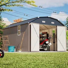 10' x 12' Metal Outdoor Storage Shed with Floor Frame Kit Tool Shed Heavy Duty