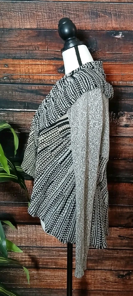Style & CO Cardigan Sweater Shawl Collar Knit Beige Black Boho Open 100% Cotton - Image 4 of 4