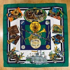 HERMES Carre 90 THE ORIGINAL NEW-ORLEANS CREOLE JAZZ Scarf Green Women Auth
