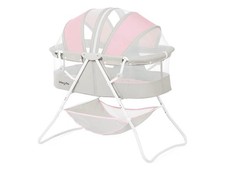 Dream On Me Portable Bassinet Collapsible Canopy Mesh Storage Pink Gray White