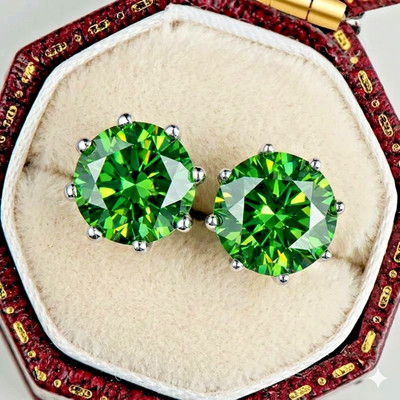 Elegant 7ct Certified Leaf Green Diamond Solitire Studs- Free Diamond Studs
