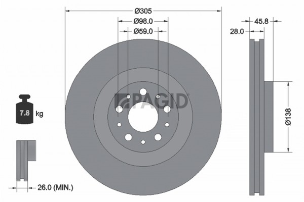 2X Bremsscheibe Pagid 55376NC FüR Opel Combo Tour X12 GroßRaumlimousine Cdti B05-image