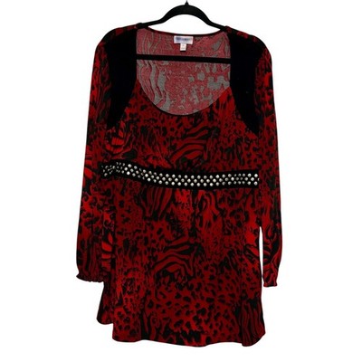 Y2K Fairy Grunge Whimsigoth Tunic Top Women Size 1X Indie Animal Print Studded