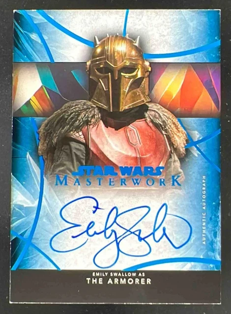 2024 Topps Star Wars Masterwork Blue Foil Emily Swallow as The Armorer Auto /99