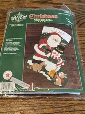 Vtg BUCILLA Christmas Friends 15  Felt Appliqu  Stocking Kit Santa Snowman 32967