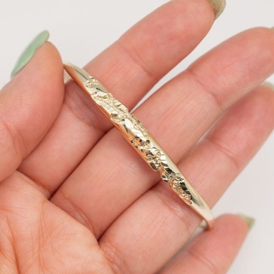 10K SOLID Bangle Diamond-Cut Nugget Design Yellow Gold