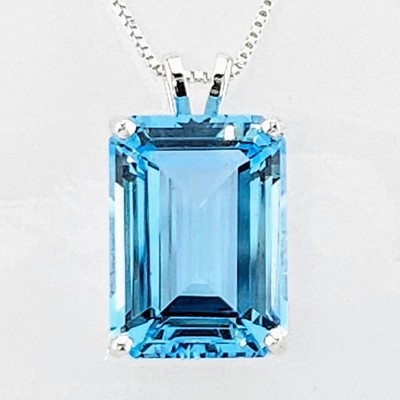 Atemberaubender sehr großer Smaragdschliff Blautopas Anhänger 925 Sterling Silber 28,66 cts