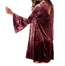 Purple Velvet Bell Sleeve V Neck Flowy Bohemian Party Shift Dress Sz M Y2k Goth
