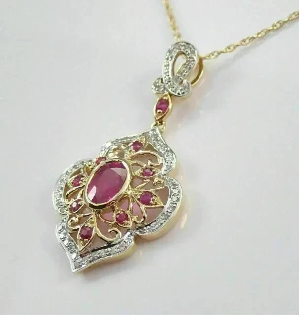 2Ct Oval Cut Lab-Created Red Ruby Flower Pendant … - image 3