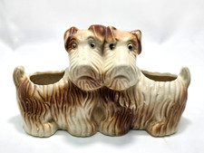 Vintage Double Scottie Scottish Terrier Dog Pottery Planter 4 1/4" H x 7L cute L