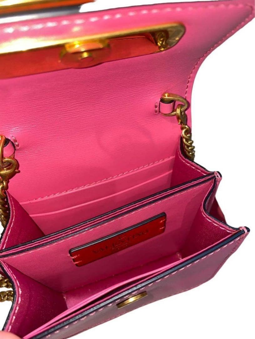 VALENTINO Women V-Sling Compact Chain Wallet bag Leather Pink Gold Chain thumbnail 6