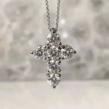 2 Ct Round Cut White Moissanite Women's Cross Pendant 14K White Gold Plated
