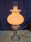 Vintage 19" Electric Hurricane Lamp Milk Glass Shade Clear Glass Pedestal Base W