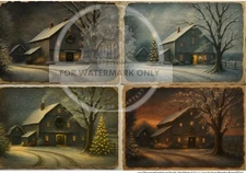 Winter Barn Nights | A4 Rice Paper | Paper for Decoupage | Decoupage Central