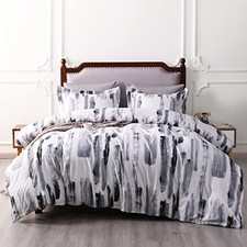 3 Pieces Ink Pattern Duvet Cover Set, Brushed Microfiber Full/Queen Light Grey