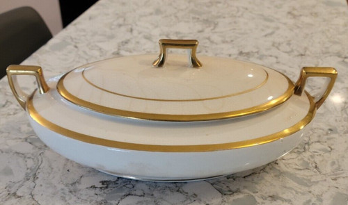 18K Gold Antique Homer Laughlin Oval Covered Vegetable Dish RARE Never Used