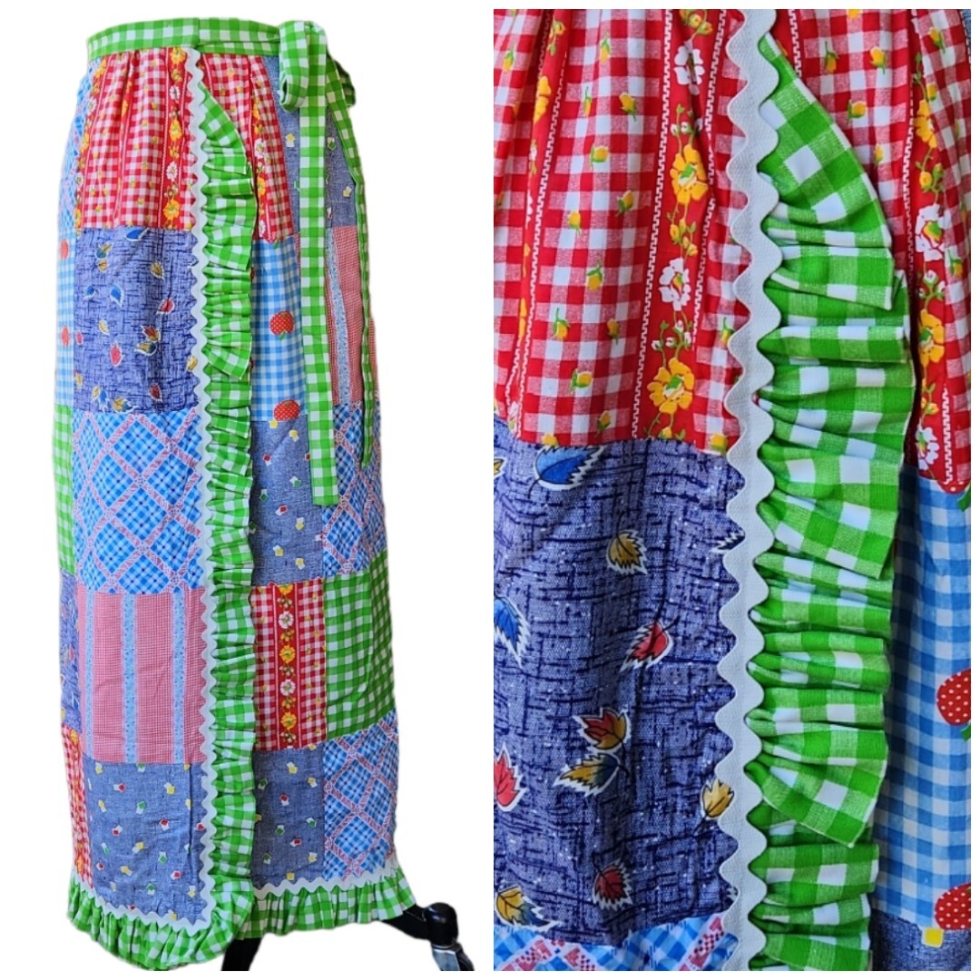 Vtg 70s Mountain Artisans MA Original Patchwork Quilt Maxi Wrap Around Skirt
