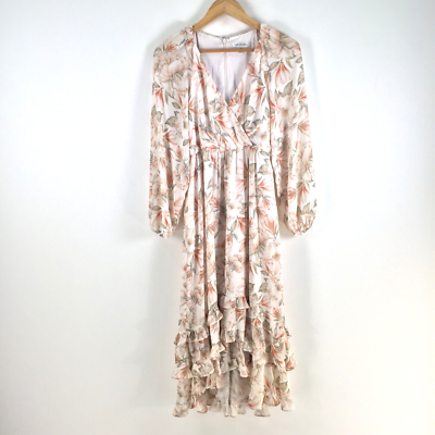 Forever New womens dress size 6 fit flare midi white floral long sleeve  086487 | eBay