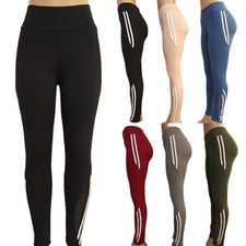 Ladies High Waist Mesh Insert Striped Trim Legging Fitness Running Yoga Pants