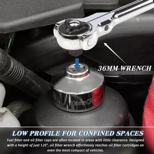 36mm Oil Filter Socket Tool 3/8"Drive Cap Remover Low Profile Socket Wrench C2C6 - Imagen 3 de 11