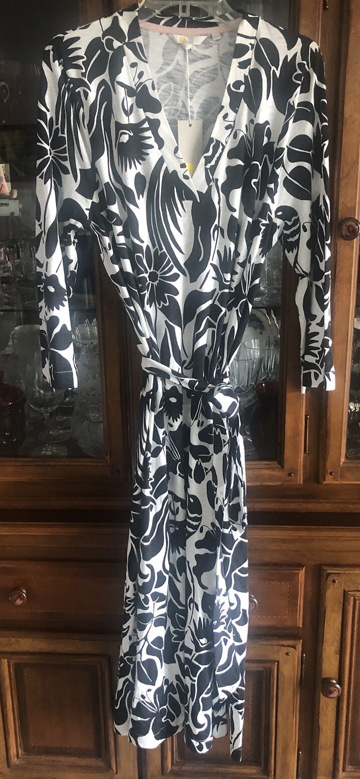 BODEN Maxi Dress Glorious British Style 3/4 SLV US 12 Black & White Floral NWT-image