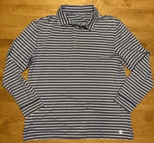 Coolibar Shirt Men's M Medium Blue White  Striped Long Sleeve Golf Polo UPF 50+