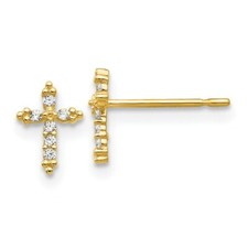 Real 14kt Yellow Gold Madi K CZ Children's Cross Post Earrings