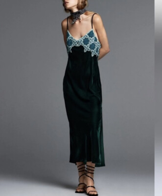 green emerald velvet dress Zara Rose Crochet Maxi Dress main image 0