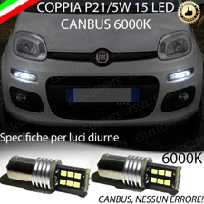 COPPIA LUCI DIURNE DRL 15 LED P21W BAY15D CANBUS FIAT PANDA 3° 6000K NO ERRORE