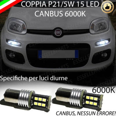 ELM COPPIA LUCI DIURNE DRL 15 LED P21W BAY15D CANBUS FIAT PANDA 3° 6000K NO ERRORE