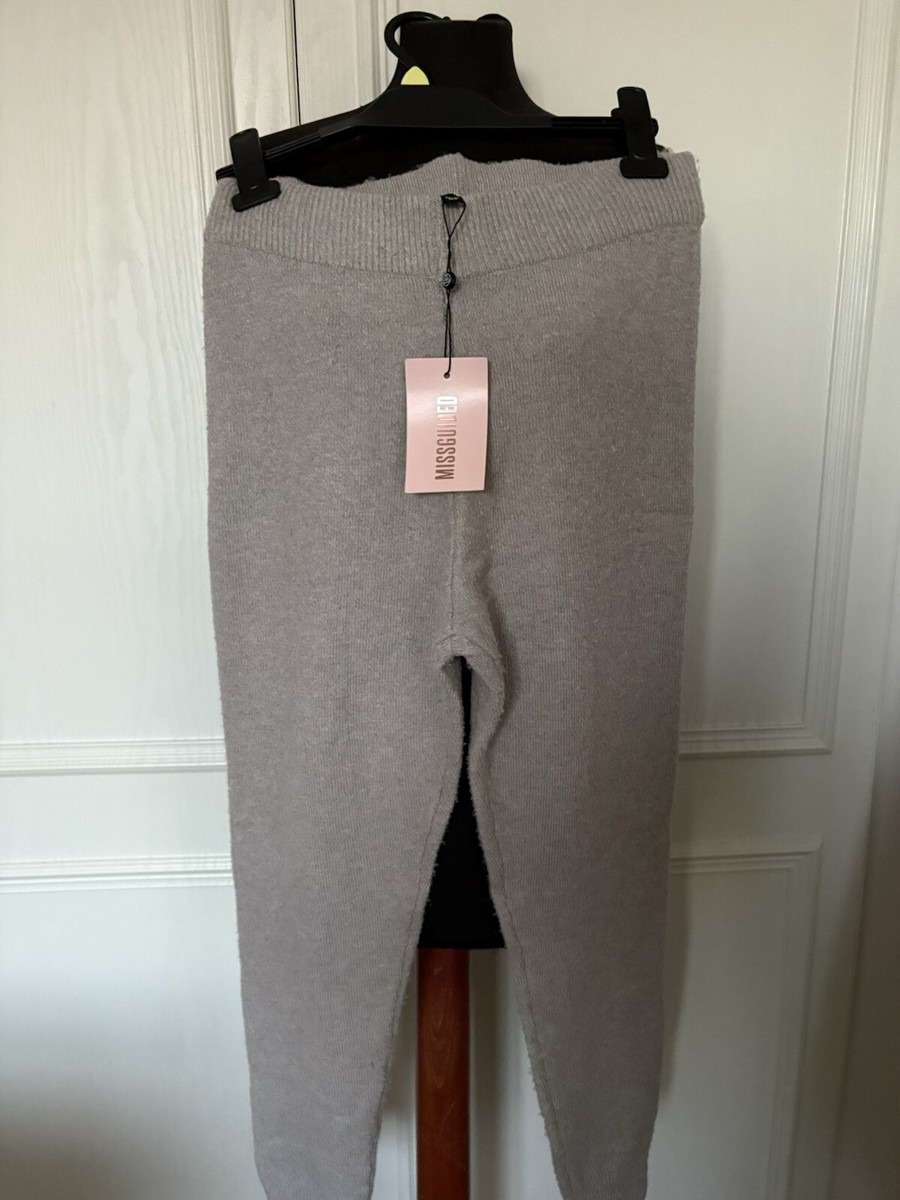 Missguided Knitted Leggings Grey Ribbed Pants Stretch Loungewear