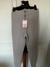 Missguided Knitted Leggings Grey Ribbed Pants Stretch Loungewear size UK 10-12