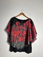 I.N. Studio Women's Red Black Top 1X Dressy Party
