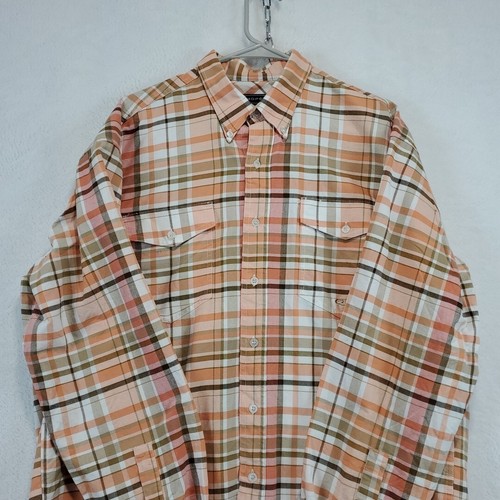 Roper Mens L Orange Plaid Button Down Shirt Western Cowboy Rodeo Barn Chore Farm - Picture 7 of 12