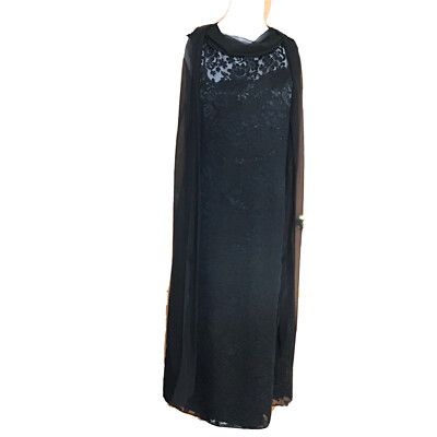 Scott McClintock Women 16 Black Lace Floral Design Sleeveless Long Gown &  Scarf | eBay