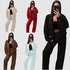 Ladies Bomber New Style Oversized Fleece Zipper Women Wide Leg Tracksuit