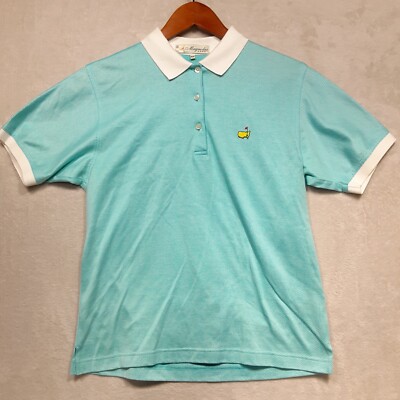 Masters Magnolia Lane レディース ゴルフシャツ XS Magnolia Lane Womans Golf Shirt Sz.M/Blue Striped/Masters Logo