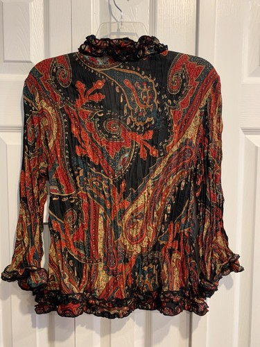Agora beaded, ruffled trim, paisley multi colored blouse, whimsigoth fairy Sz M - Picture 3 of 15