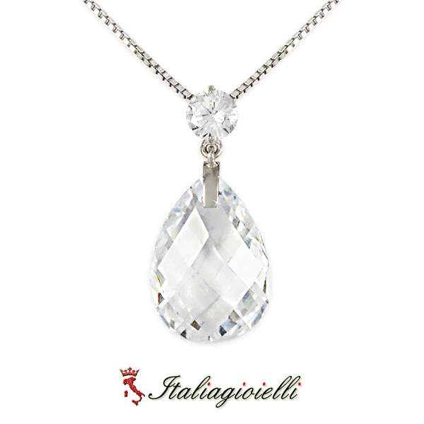 Ammaliante Collana Goccia Brillante in Argento 925 Rodiato Oro Bianco - Immagine 3 di 4