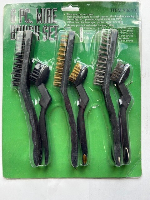 6 Pc. Wire Brush Set 93610 Brass Nylon & Steel Plastic Handles