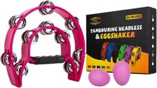 NEW Glory Double Row PINK Tambourine Half Moon Row Metal Jingles  2 Egg Shakes