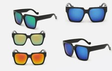 Large Wide Men Korean Square Retro Sunglasses Black Frame Color Mirror Dark Lens