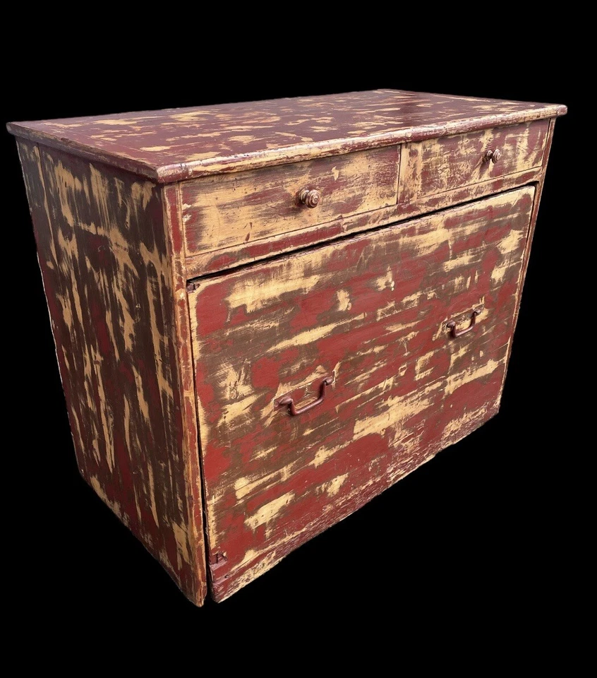 Antique 19th Century French Rustic Painted Chest with Draws & Pull Out Trunk  - Image 2 of 4