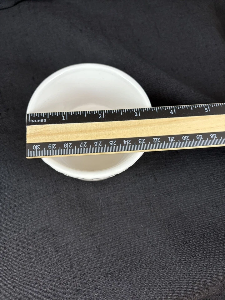 Signature Housewares Small White Embossed Stoneware Ramekin 3.5 in Sauces etc - Image 4 of 4
