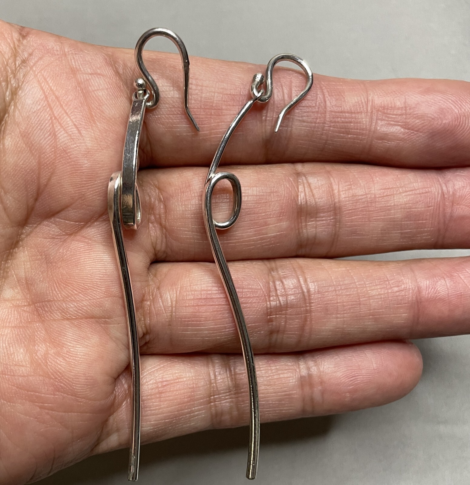 Long Drop Dangle Solid Sterling Silver 925 Scribb… - image 1