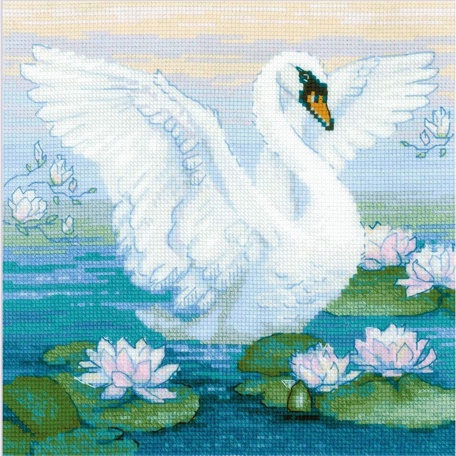 Kit point de croix Riolis 2133 cygne blanc canevas broderie fil laine