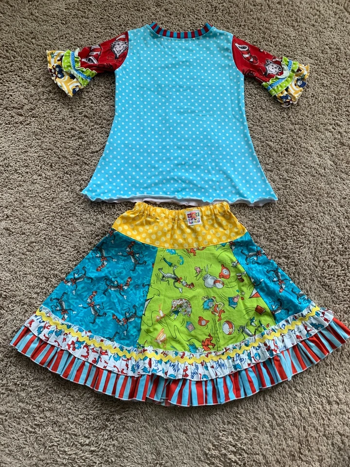 Boutique Personalizado 7 8 9 10 Dr Seuss Top Falda Arco Collar Apliques Gato Sombrero ÚNICO EN SU CLASE Foto 2 de 4