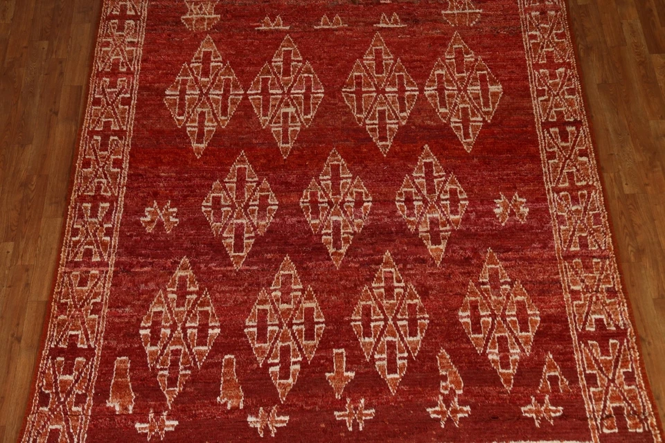 Geometric Moroccan Berber Oriental Area Rug Hand-knotted Wool 7'x10' Carpet - Image 3 of 4