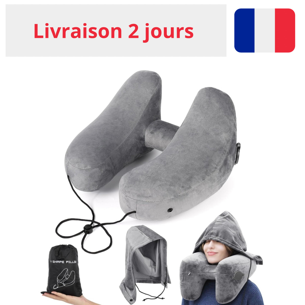 Oreiller de voyage gonflable contre le mal de cou et les trajets sans sommeil